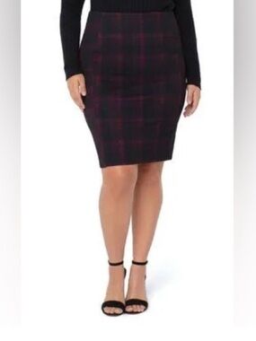 NEW Liverpool Los Angeles Knit High Waist pencil Skirt red/black tartan size 10